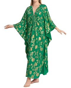 Bsubseach Kaftan Dresses for Women Plus Size Caftan Batwing Sleeves Beach Cover Up Maxi Beach Dress