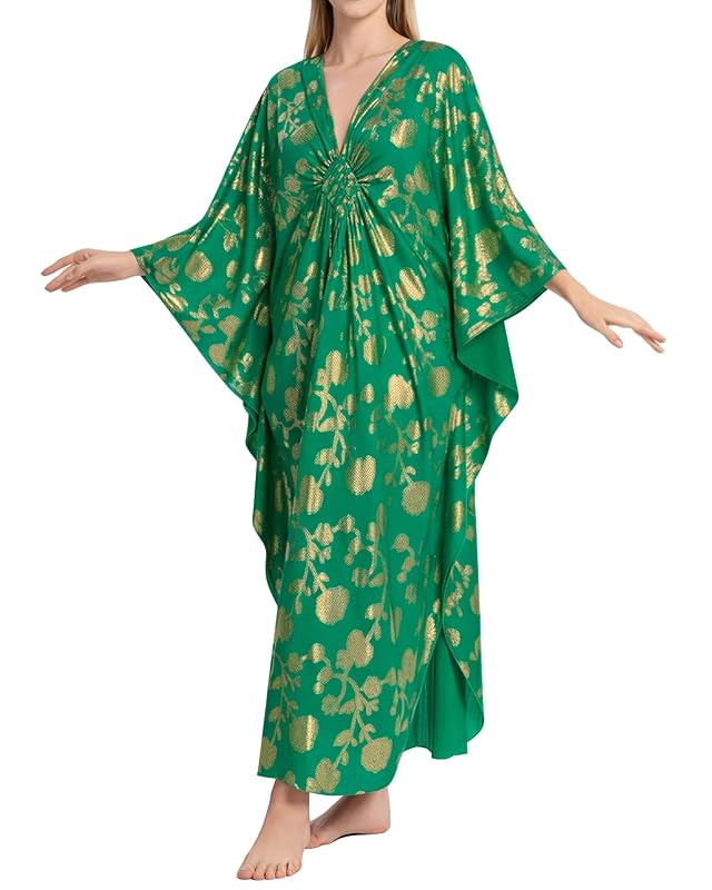 Bsubseach Kaftan Dresses for Women Plus Size Caftan Batwing Sleeves Beach Cover Up Maxi Beach Dress