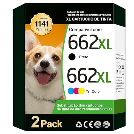 TECKKIN Cartucho de Tinta Compatível para HP 662 662XL Compatível para HP Deskjet 1015 1515 2515 2516 2545 2546 2645 3515 4645 impressora (1 Preto, 1 Colorido)