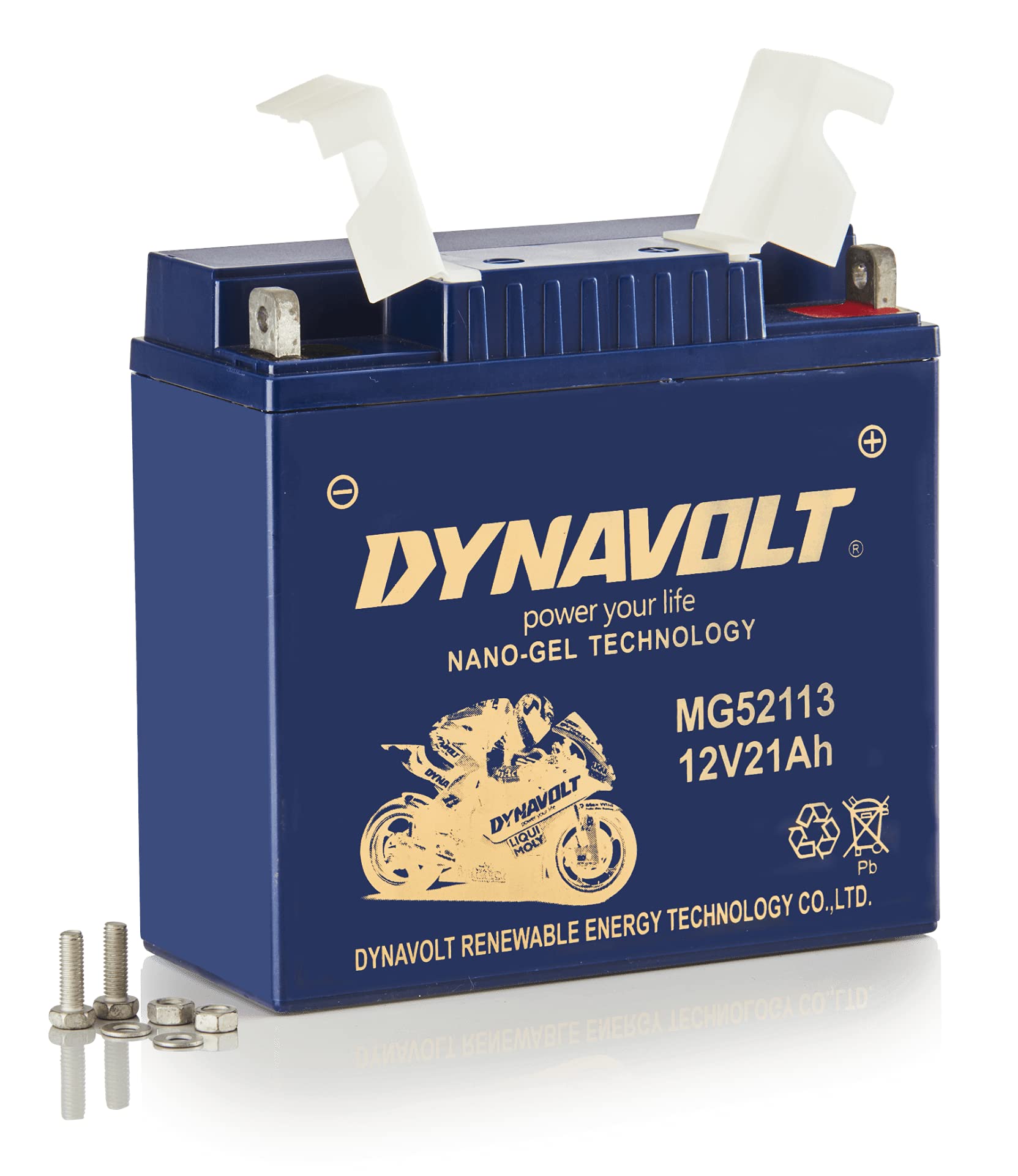 Batería de moto Dynavolt NANO-GEL MG52113 12V 21Ah 390A, reemplaza YTX19BL-BS, dimensiones: 183x79x171mm, Batería de moto de gel sin mantenimiento y no derramable