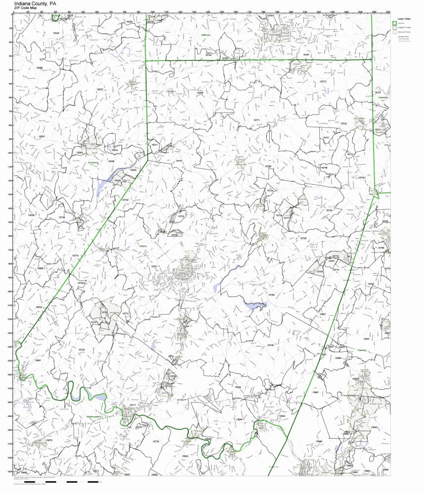 Indiana County, Pennsylvania PA ZIP Code Map Not Laminated