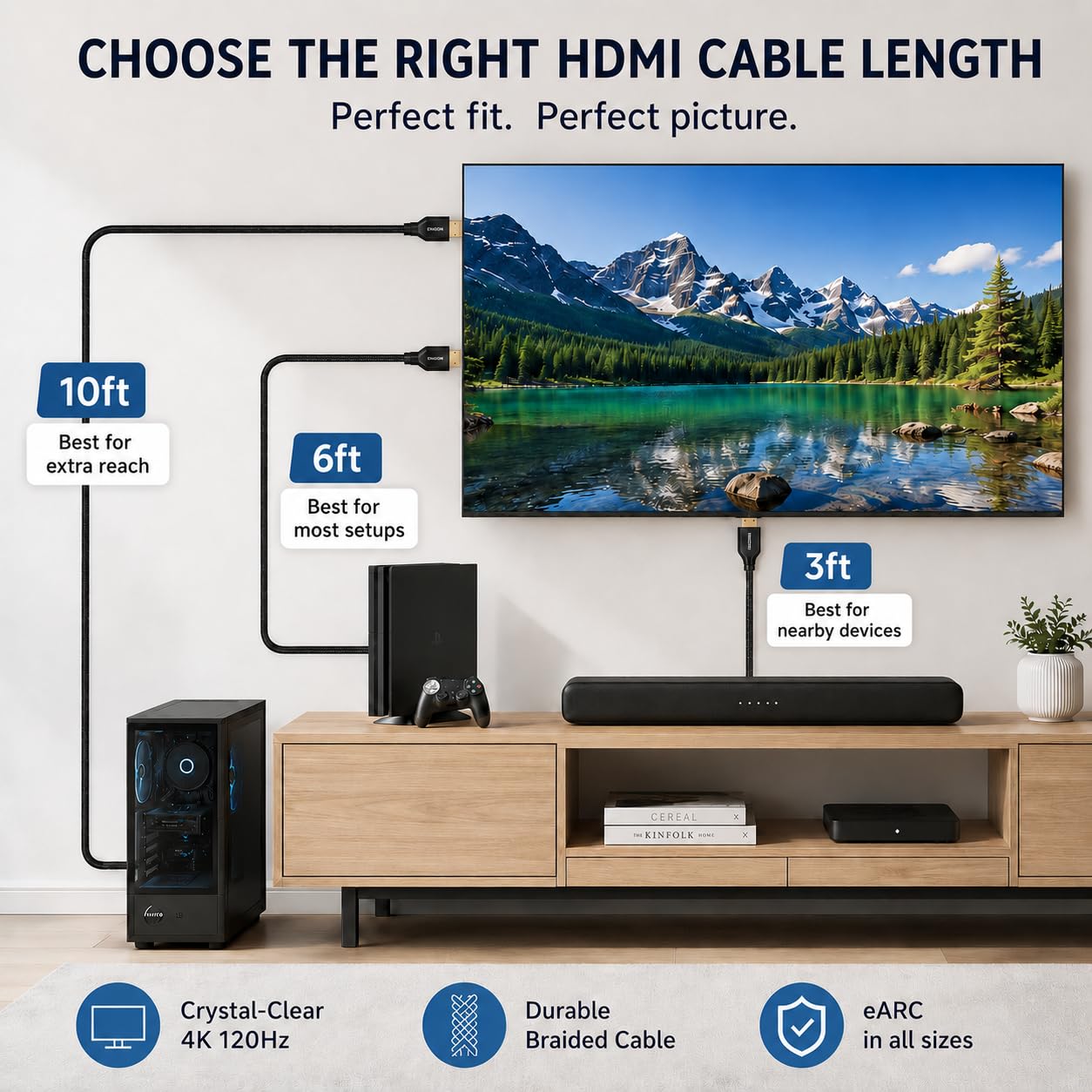 Pacroban Cable Trenzado HDMI 2.1 de 8K (6 pies) Admite Velocidad Ultra Alta de 48 Gbps, 8K 5K 4K 1080p a 120Hz 60Hz, HDR dinámico, Dolby Vision, Dolby Atmos