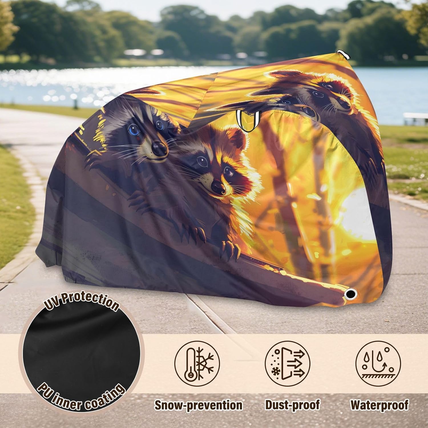 ALAZA Raccoon Cute Animal Bike Cover Waterproof Outdoor Ebike Bicycle Covers Tarp Protection for 1/2 Bikes, Sun UV Dust Wind Proof