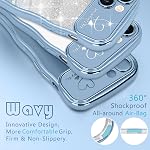 Teageo pour iPhone 15 Cas pour les femmes filles Mignon Curly Wavy Frame Love Heart Glitter Bling Protection de la caméra Sparkly luxe élégant Shockproof Cover Clear Wave Phone Case pour iPhone 15, bleu