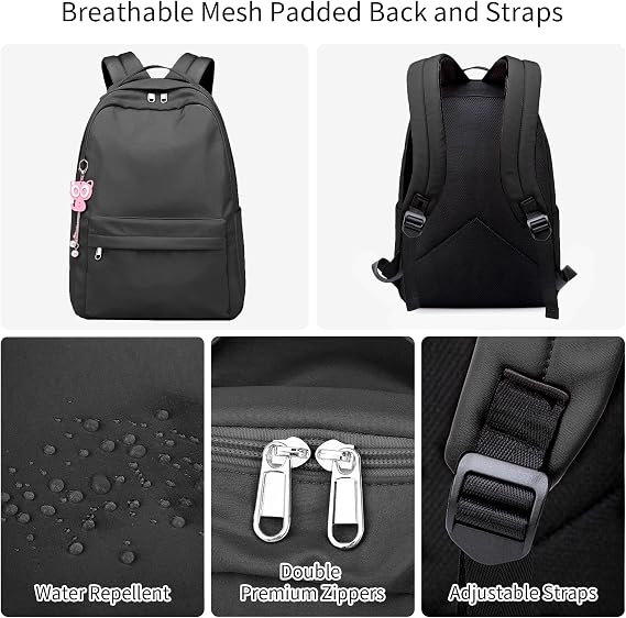 School Backpack for Girls and Boys Age 8+, Plain Backpack for 14 Inch Laptop, Water Repellent School Bags Casual Daypack for School Travel, Lightweight Rucksack for Teenage Girls