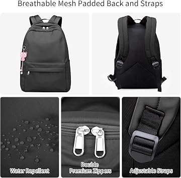 School Backpack for Girls and Boys Age 8+, Plain Backpack for 14 Inch Laptop, Water Repellent School Bags Casual Daypack for School Travel, Lightweight Rucksack for Teenage Girls