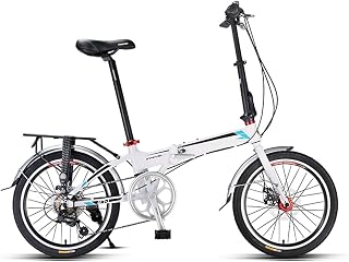 LLF Folding Bike, 20 Inch Wheels 7 Speed Bicycle Full Suspension Gears Dual Disc Brakes Aluminum Alloy Big Wheels Lightweight Mini Folding Bicycle Suitable for Height 145cm-185cm
