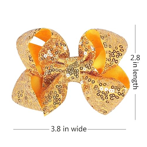 Miniatura 2 de Lindos lazos para el cabello con lentejuelas brillantes de color amarillo yema de 3.8 pulgadas, paquete de 2 para niñas pequeñas