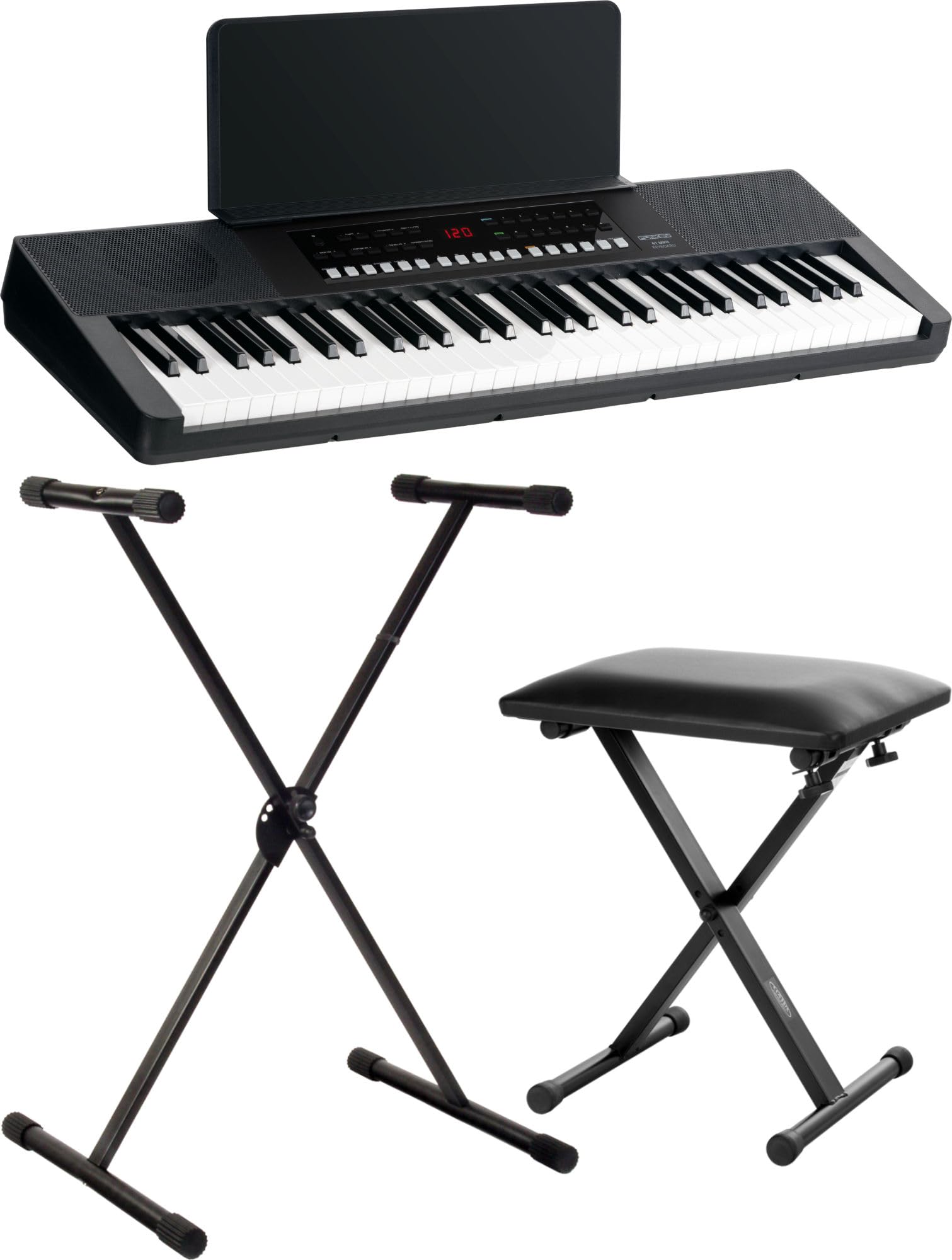FunKey 61 MKII Keyboard Set mit 61 Tasten - 300 Sounds 300 Rhythmen 80 Demo Songs USB to Host Lernfunktion Metronom Kopfhöreranschluss inkl Ständer Bank Netzteil - Schwarz