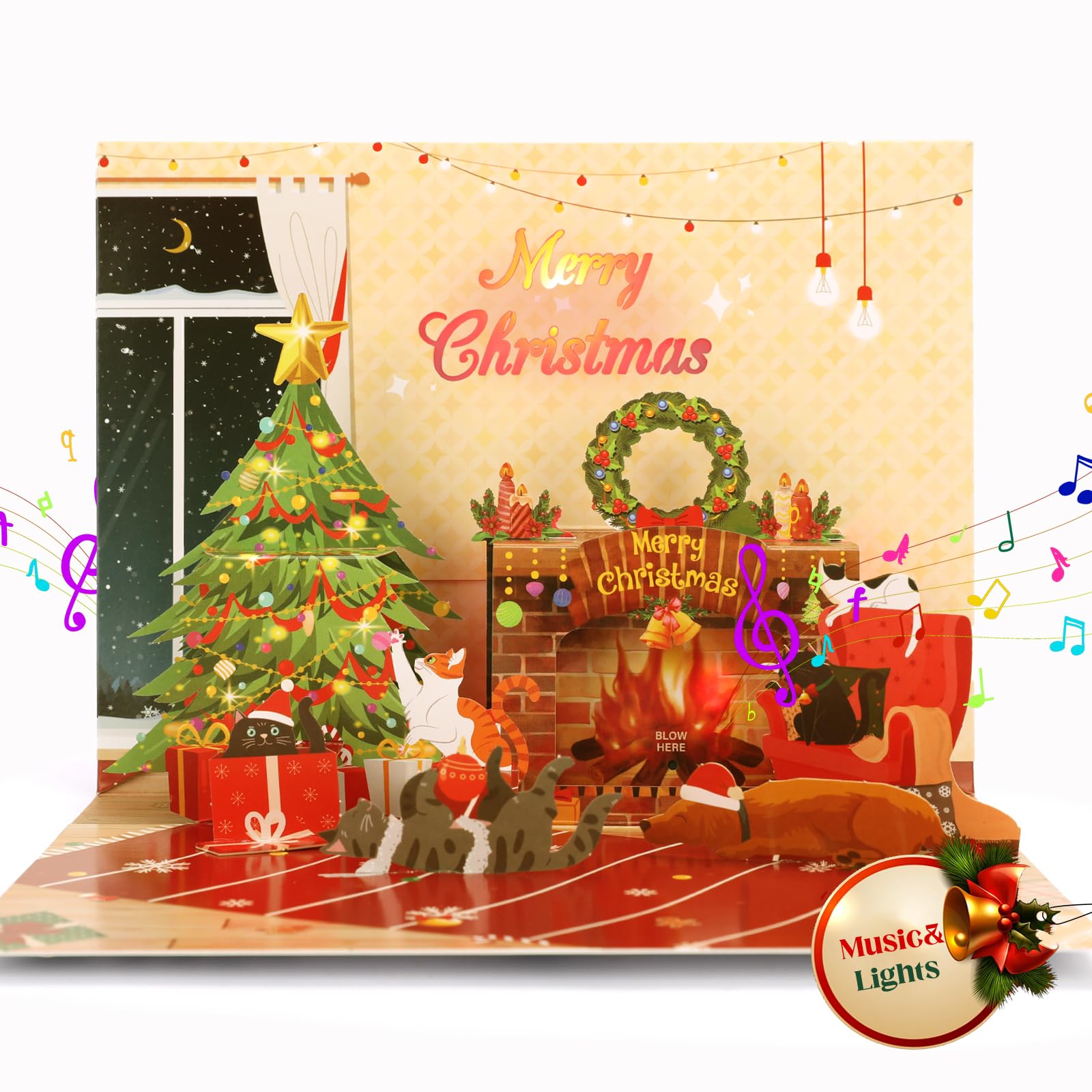 Christmas Card, Musical Christmas Card for Kids Women, Men, Pop-up Xmas Card Gift for Boys Girls, Wife, Husband
