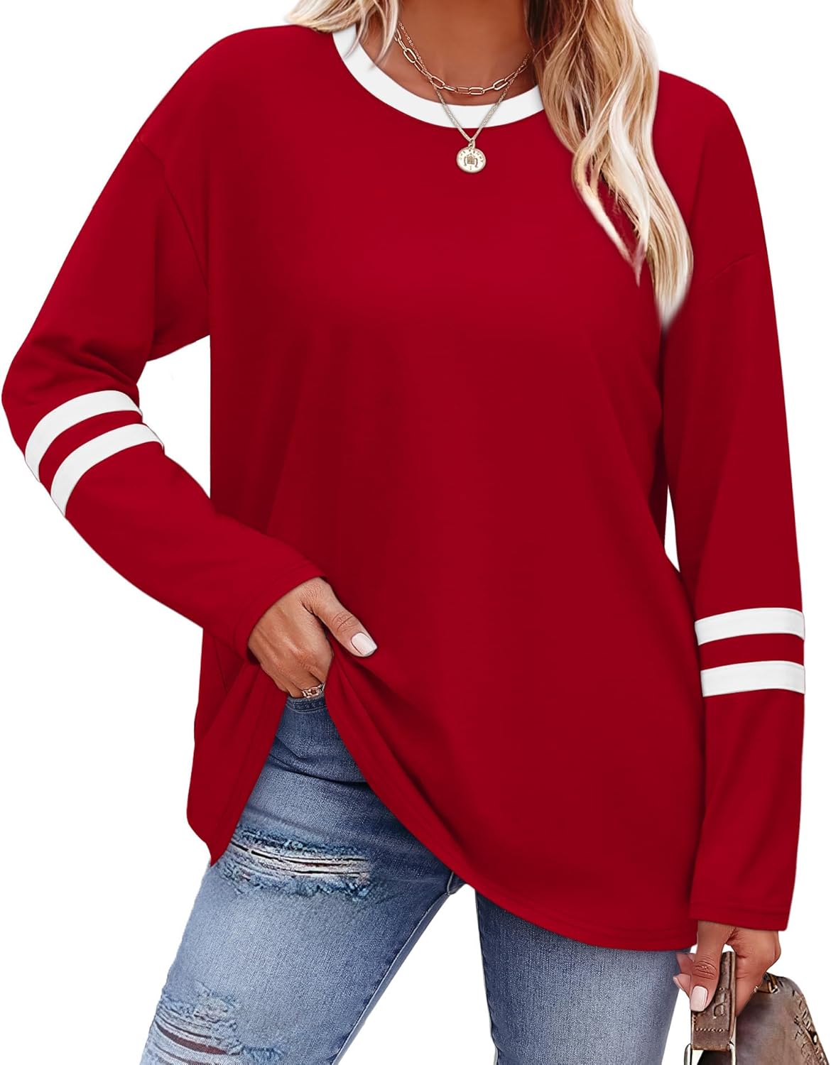 Sampeel Long Sleeve Shirts for Women Color Block Casual...