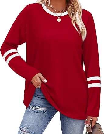 Sampeel Long Sleeve Shirts for Women Color Block Casual Tops Fall Outfits 2026 Basic Tees Trendy Spring Clothes