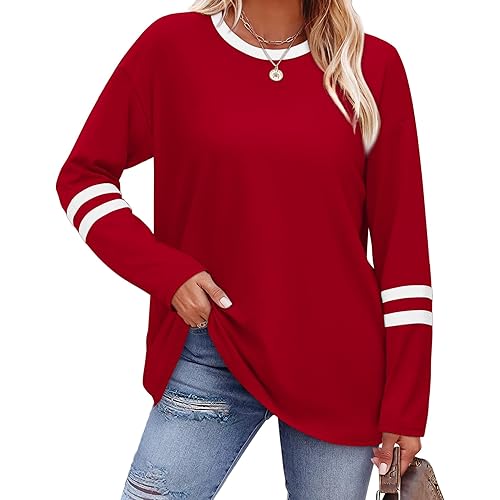 Sampeel Long Sleeve Shirts for Women Color Block Casual Tops Fall Outfits 2025 Basic Tees Trendy Clothes