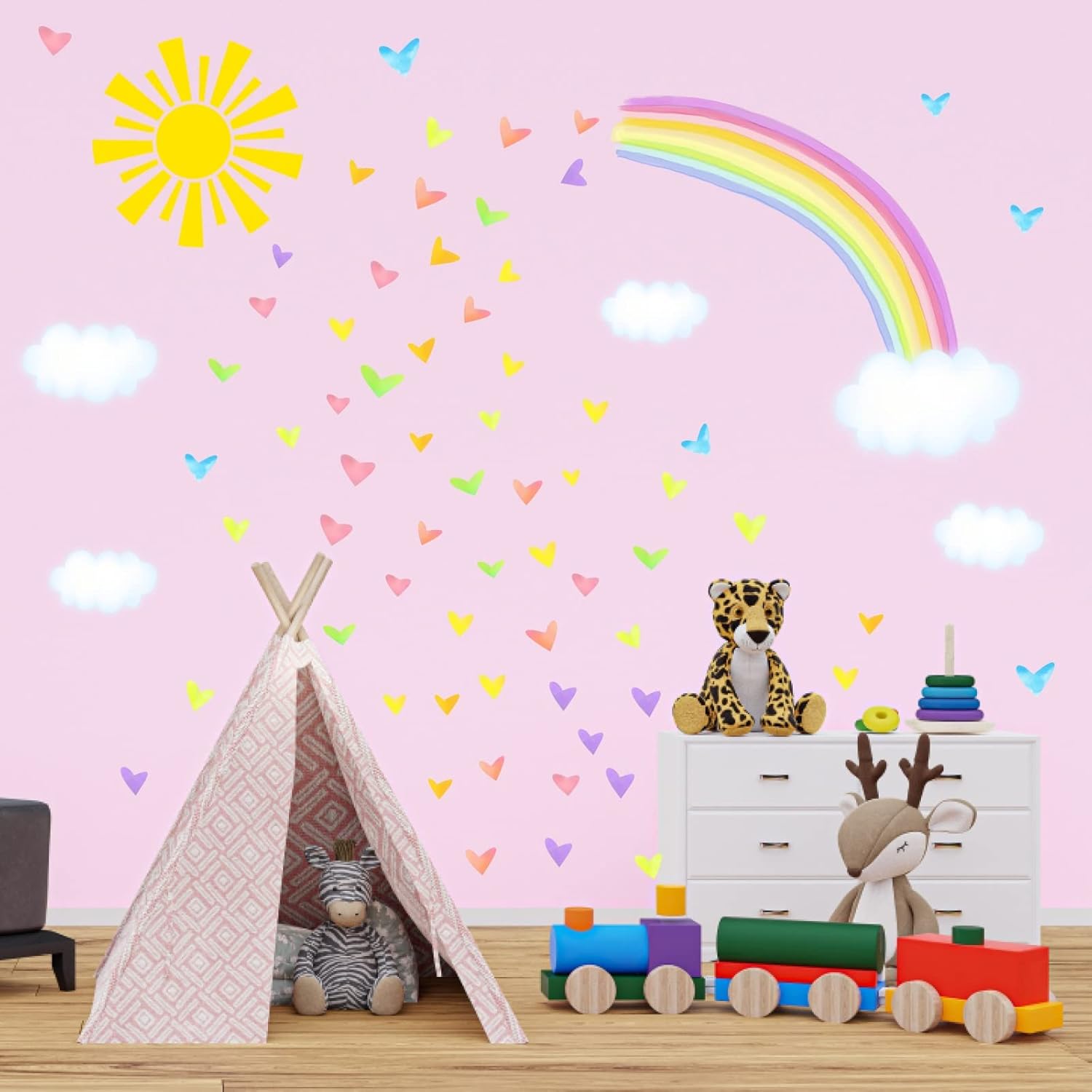 Colorful Rainbow Wall Decals Sun Clouds Wall Stickers