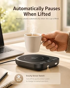 Accwork Coffee Mug Warmer, Electric Beverage Warmer, Smart Cup Warmer for Home& Office Desk with Gravity Sensor, 9 Temp Settings, 1-9H Auto-Off Timer for Coffee, Tea, Milk (Black)