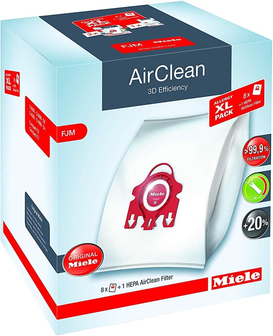 Miele FJM AirClean 3D Efficiency Vacuum Cleaner Bags - Includes 8 Genuine Air clean 2 Genuine Super Air Clean Filter + 2 Genuine Pre-Motor Protection Filters