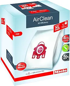Miele Original Allergy XL Pack AirClean 3D FJM Vacuum Cleaner Bags, 8 Pack with HEPA Filter