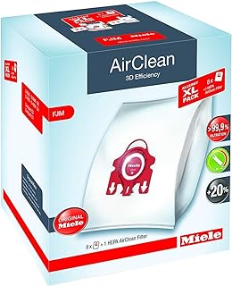 Miele Original Allergy XL Pack AirClean 3D FJM Vacuum Cleaner Bags, 8 x Bags, 1 x HEPA Filter