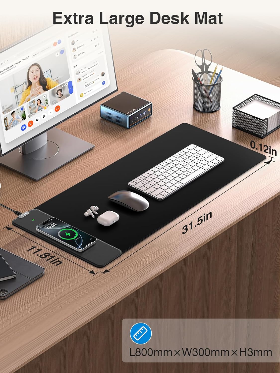 2-in-1 Mouse Pad with Magnetic Wireless Charging, Gaming Mouse Pad, 31.5"x11.8" Large Desk Mat for Laptop/Keyboard, Waterproof Smooth Surface, Non-Slip Base, No Adapter 3 71EcSU+Z8rL. AC SL1500