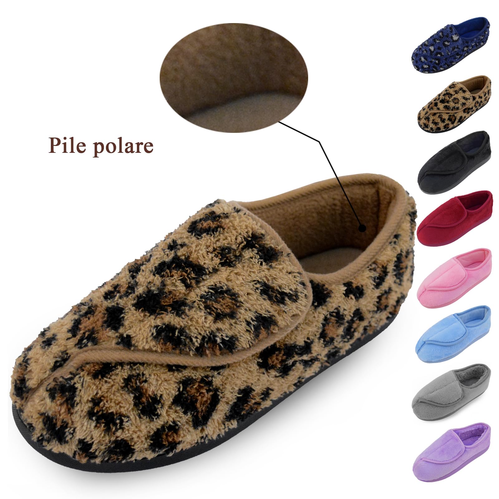 Git-up Pantofole per Diabetici in Memory Foam per Artrite da Donna, Edema, Scarpe da Casa Chiuse Comode e Regolabili