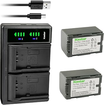Kastar 2-Pack CGR-D16S Battery and LTD2 USB Charger Compatible with Panasonic PV-GS11 PV-GS12 PV-GS13 PV-GS14 PV-GS15 PV-GS16 PV-BP8 PV-D401 PV-VM202 DZ-MX5000 VDR-M10 VDR-M20 AJ-PCS060G Camera