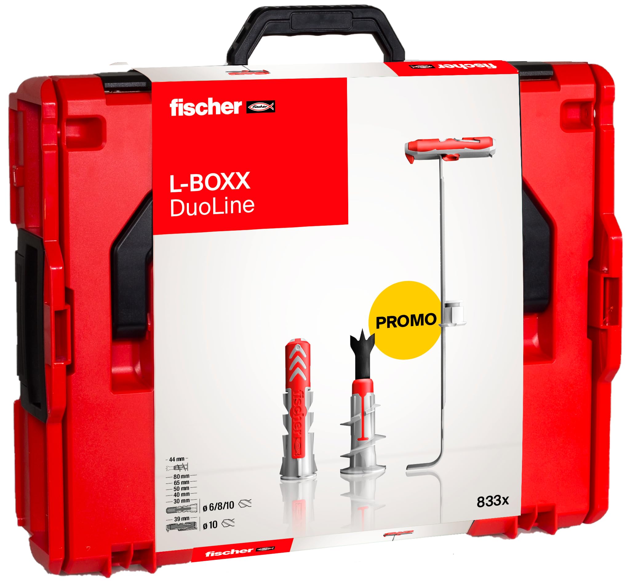 fischer L-Boxx 102 DuoLine, 833-teiliges Dübelset, 6-10 mm Durchmesser, 30-80 mm Länge, DuoPower, DuoTec und DuoBlade, für Profis und Heimwerker