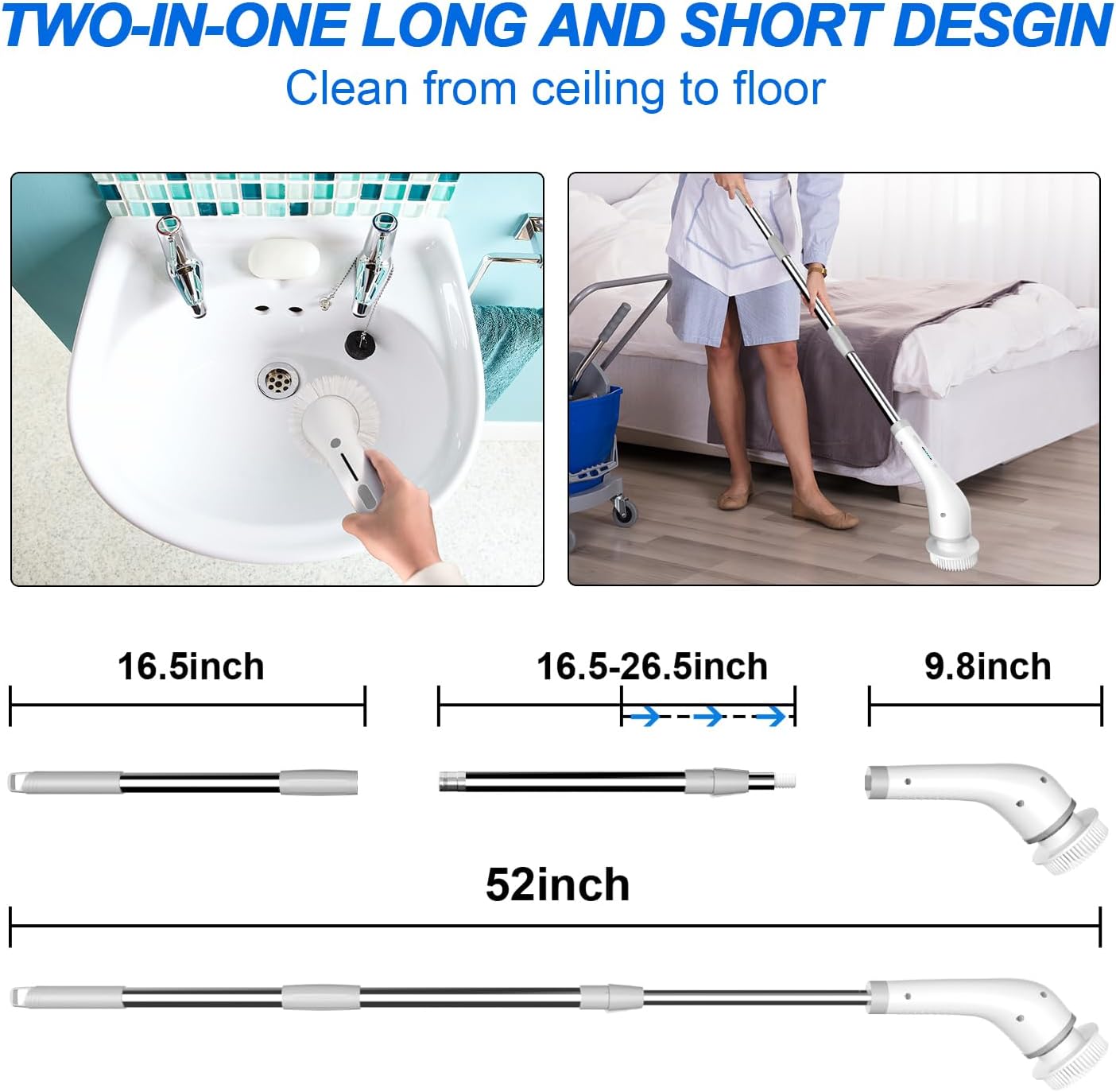 Electric Spin Scrubber used in short and long configurations