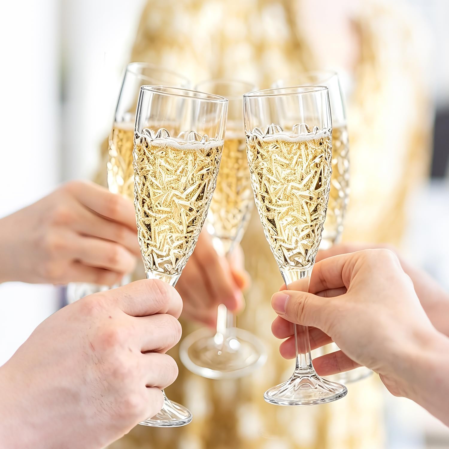 Champagne Glasses Set of 4, 7 oz Crystal Champagne Flutes with Classic Shape, Lead-Free Premium, Long stem Sparkling Wine glasses for Wedding, Restaurant, Bar, Wine Toasting, Clear