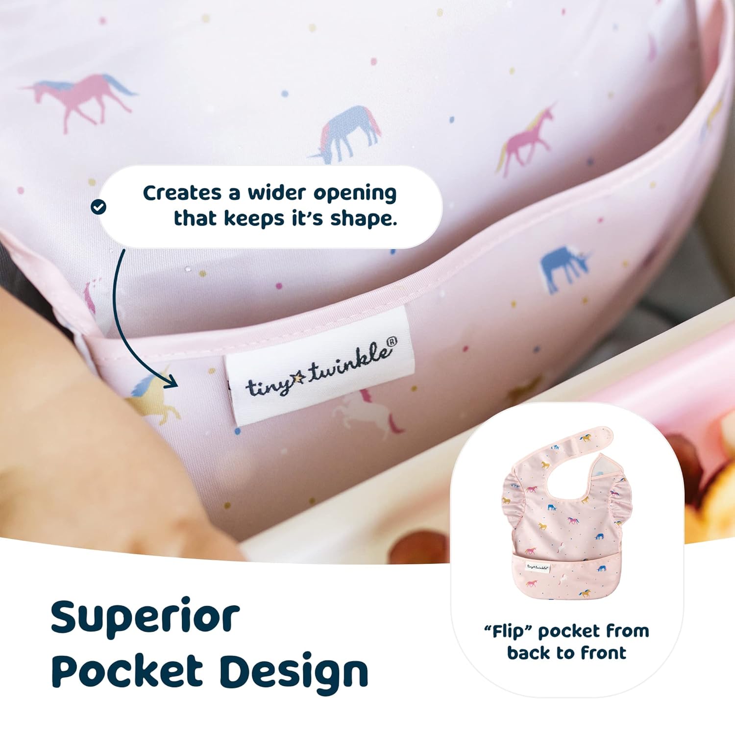 Tiny Twinkle Mess-Proof Baby Bib - Waterproof Bib for Baby Boy or Girl - Machine Washable - Adjustable Closure - PVC, BPA, & Phthalate Free - Great for Travel - Baby Food Bibs (3 Pack, Boho Unicorn) : Baby
