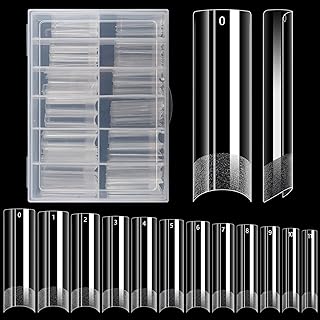 240PCS No C Curve Clear nail tips for Acrylic Nails Professional, XL Extra Long Square Flat, Half Cover Straight Tapered Square French Fake nail tips for Nail Salons Home DIY 12 Sizes
