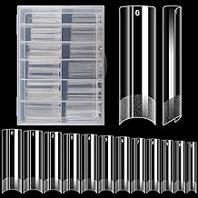 240PCS No C Curve Clear nail tips for Acrylic Nails Professional, XL Extra Long Square Flat, Half Cover Straight Tapered Square French Fake nail tips for Nail Salons Home DIY 12 Sizes