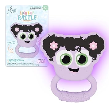 Glo Pals Light Up Rattle, Sensory Baby Rattle, Soft Silicone Toy, Lumi