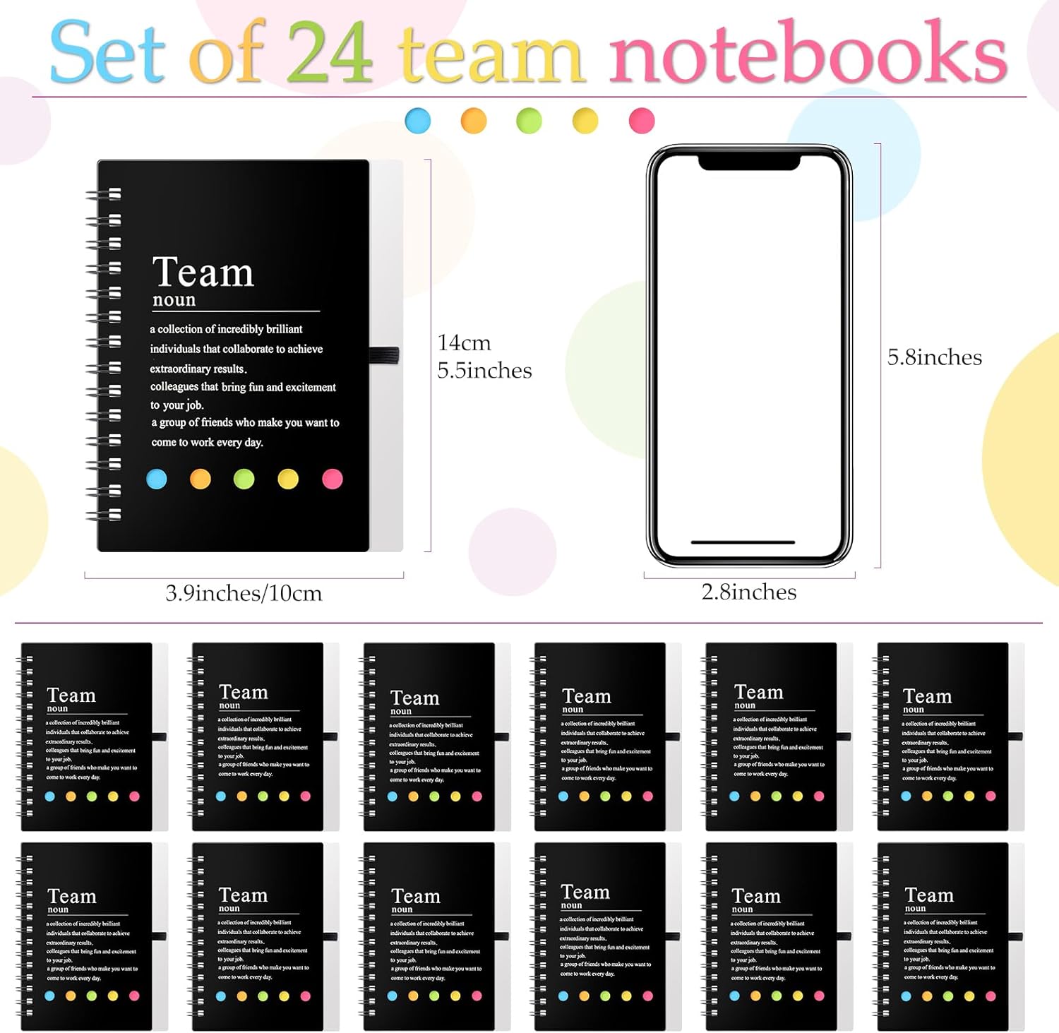 24 Pcs Team Appreciation Gifts Bulk for Employee Inspirational Spiral Notebooks with Sticky Notes Inspirational Team Notepads for Teacher Nurse Coworker Staff Volunteer Gifts (Black) - Image 2