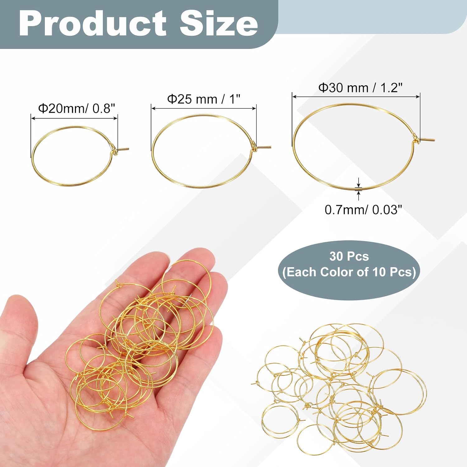 MECCANIXITY 30 Pcs Wine Glass Charm Rings, 3 Sizes 20/25/30mm Metal Earrings Beading Hoops Round Open Rings Metal Earring Hooks for Earring Findings DIY Jewelry Pendant Crafts, Gold image 2