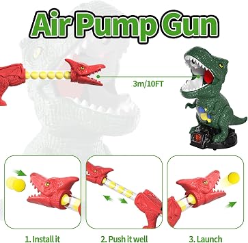 Dinosaur Shooting Toys for Boys 3 4 5 6 7 Years Old, 2 Air Pump Launchers, Movable Target & 48 Foam Balls with LED Score & Sound, Christmas/Birthday Gift for Toddlers (DARK GEEEN)