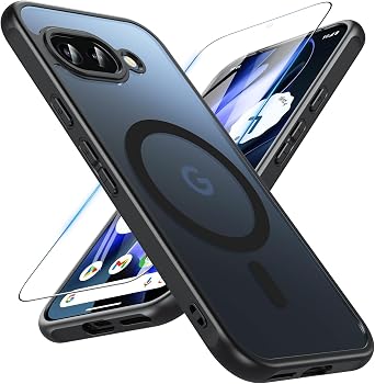 Magnetic for Google Pixel 9A Case with Screen Protector[Military-Grade Drop Protection] - Slim Shockproof Phone Cover, Slim Translucent Matte for Pixel 9A-Black