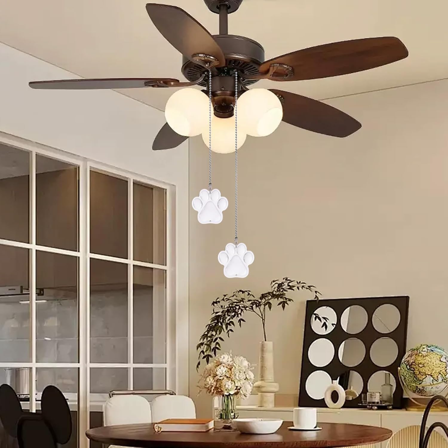 2 Pieces Crystal Ceiling Fan Pull Chain Decorative Clear Pet Footprints Pull Chain Ornaments Extension 22 Inch Ceiling Ornament with Connectors