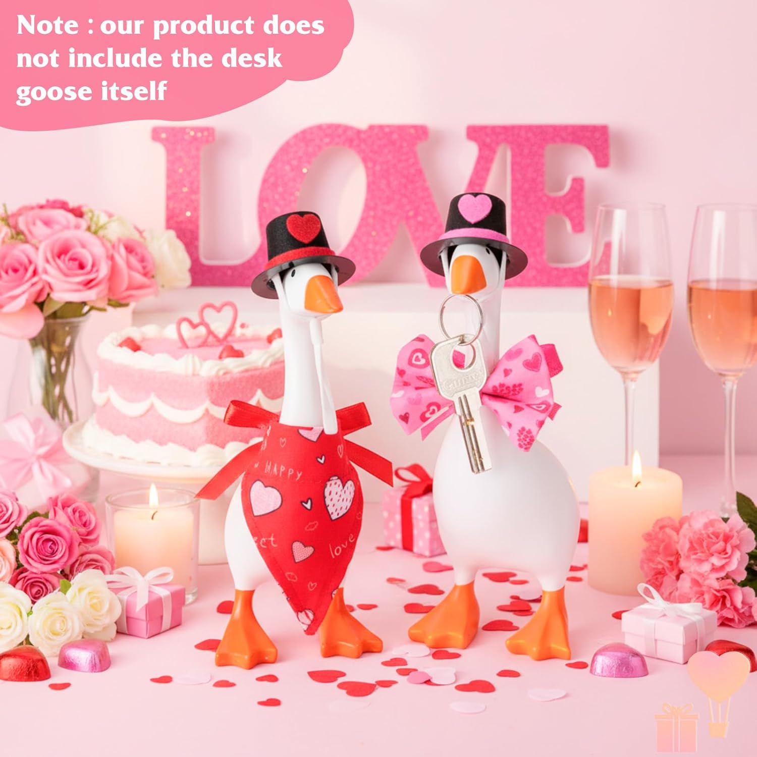 Sadnyy 6 Pcs Valentine's Day Mini Desk Goose Outfits 7 Inch Magnetic Silly Goose Statue Keyholder Red Pink Heart Romantic Clothes Costume for Magnetic Duck Statue Table Desk Key Holder Decor