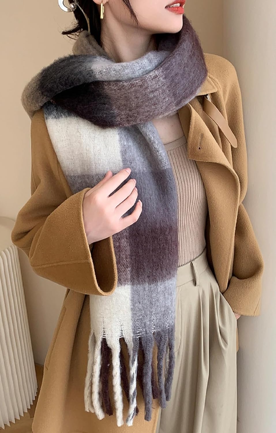 Wander Agio Winter Women Warm Scarf Long Shawl Large Scarves Cold Weather Thick Blanket Scarfs Colorful Plaid - Image 4