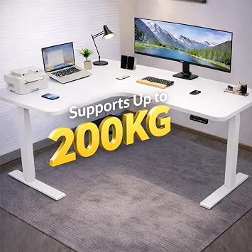 Electric Standing Desk L-Shaped, Height Adjustable Corner Desk, Sit Stand Desk for Home Office, Dual Motor, 200kg Load Capacity, Easy Assembly, White Black Walnut,White,180cm/Right corner