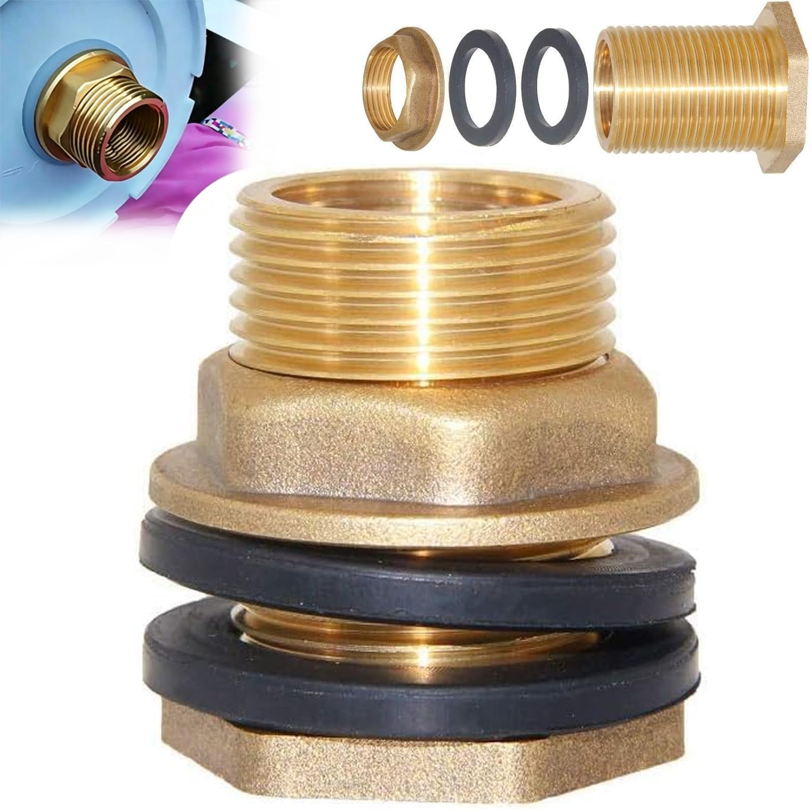 1/2" Male ร 3/4" Female GHT Solid Brass Bulkhead Tank Fitting