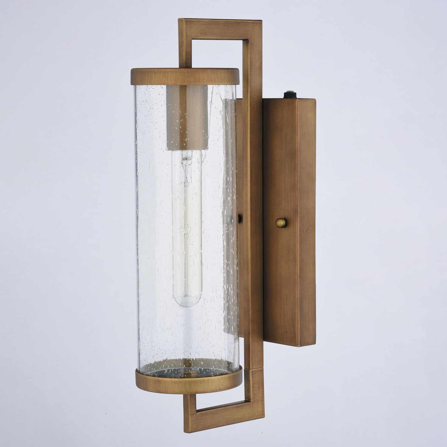 VAXCEL Morgan Park 16 in. H 1-Light Warm Brass Dusk to Dawn Sensor Gold Outdoor Wall Sconce, Durable Steel, Clear Seeded Glass Shade, LED Compatible for Exterior Porch Patio Front Door or Garage