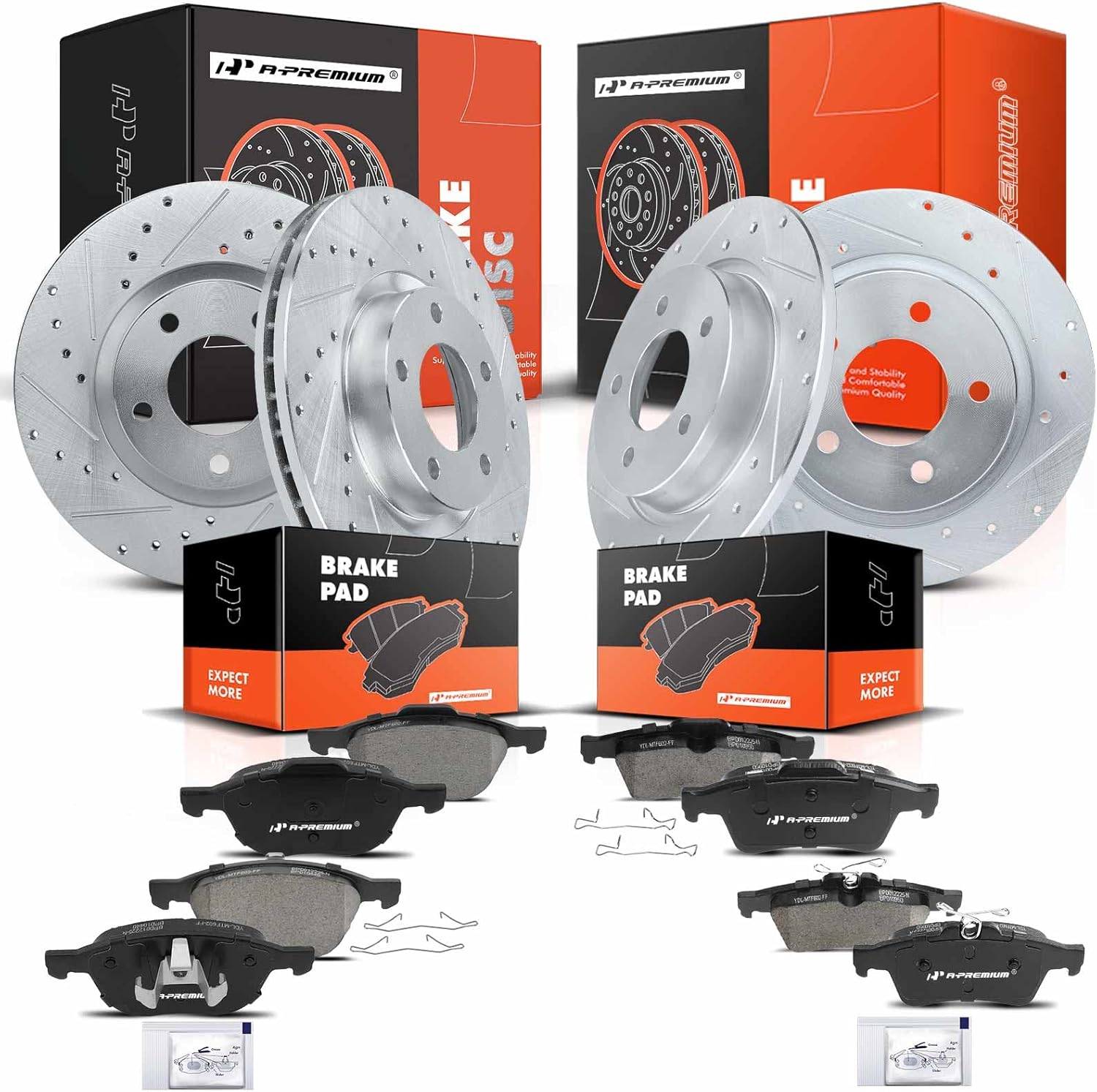 A-Premium 12 x Front & Rear Drilled and Slotted Disc Brake Rotors + Ceramic Pads Kit Compatible with Select Mazda Models - 3 2005-2013