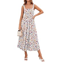 YIOYOLA Womens Casual Summer Dress with Pockets | Sleeveless Square Neck Flowy A-Line Midi Sundress for Beach & Wedding Guest