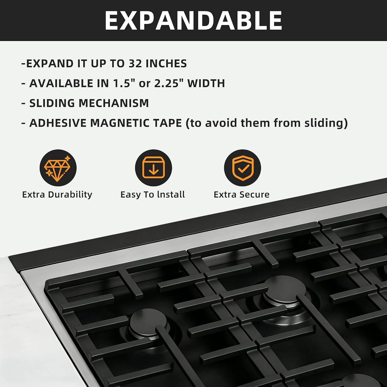 Slide In Range Back Filler – Adjustable up to 32", Easy to Install & Clean back of stove shelf for gap, Dustproof & Oil-Proof Gap Cover for Kitchen Stove – Perfect for Homemakers