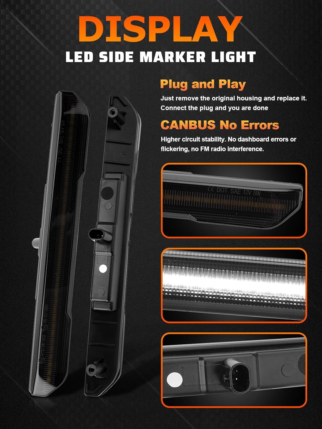 Upgraded White LED Fender Side Marker Light Compatible with GMC Sierra 2500HD 3500HD 2020-2025 Pickup, Front & Rear Side Parking Position Turn Signal Lamp, Smoked Lens LED 4PCS