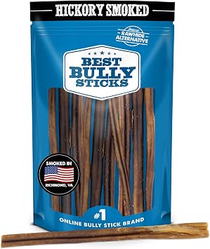 Best Bully Sticks Thick Hickory Smoked Bully Sticks for Dogs, 12", 10 Count