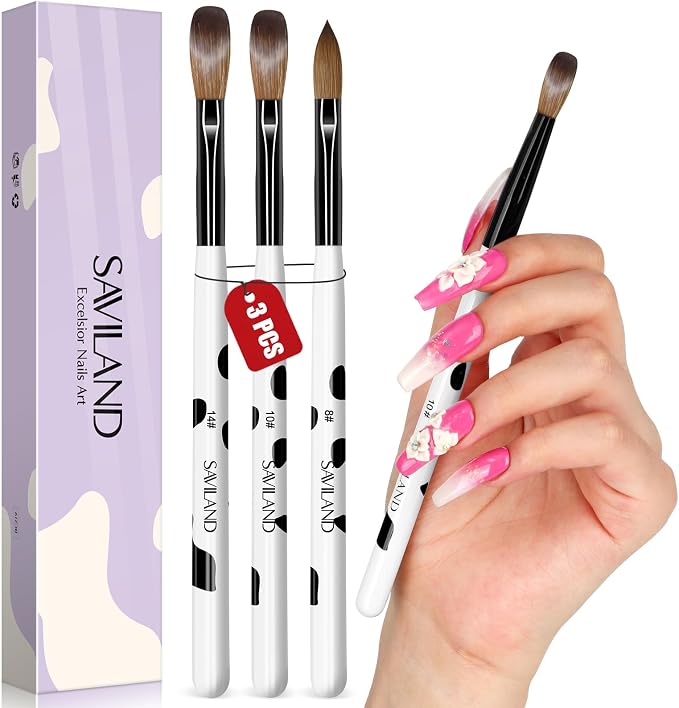 Saviland Acrylic Nail Brush Set (Sizes 8/10/14)