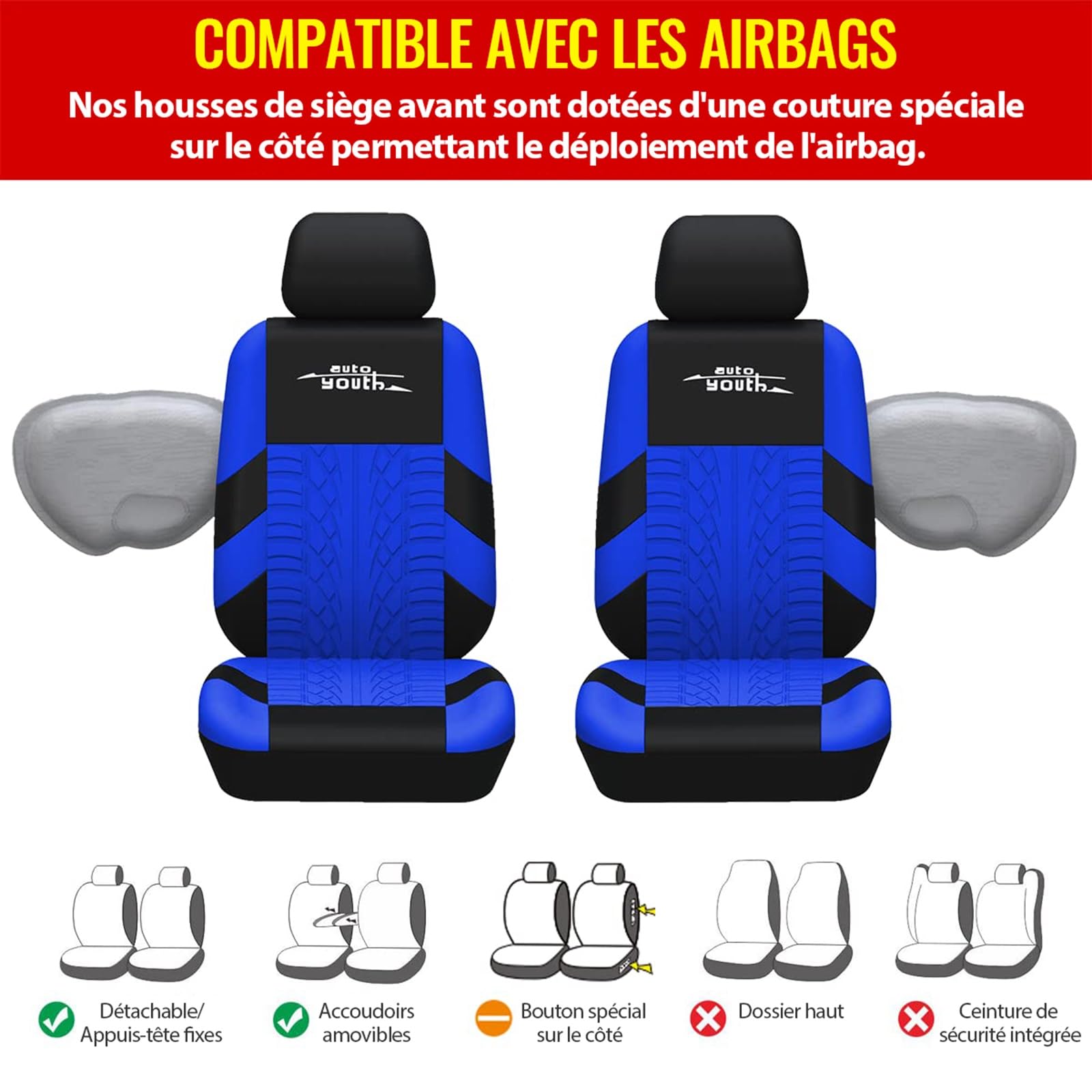 Lot De 2 Housses Accoudoir Voiture Universelles - élastique, Protection Anti-rayures - Pour SUV, Camion, Van