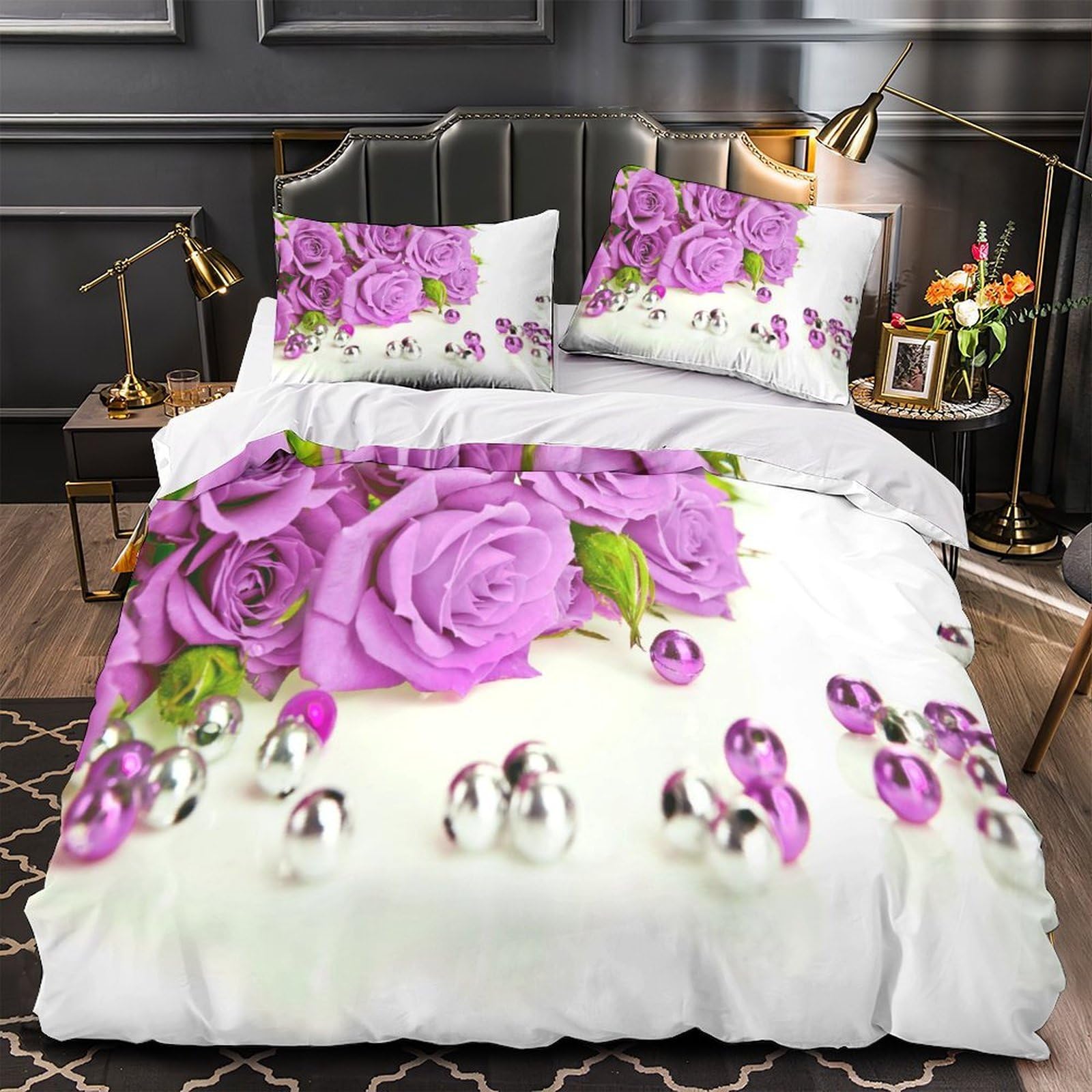 Housse de couette respirante et hypoallergénique imprimée 3D violette